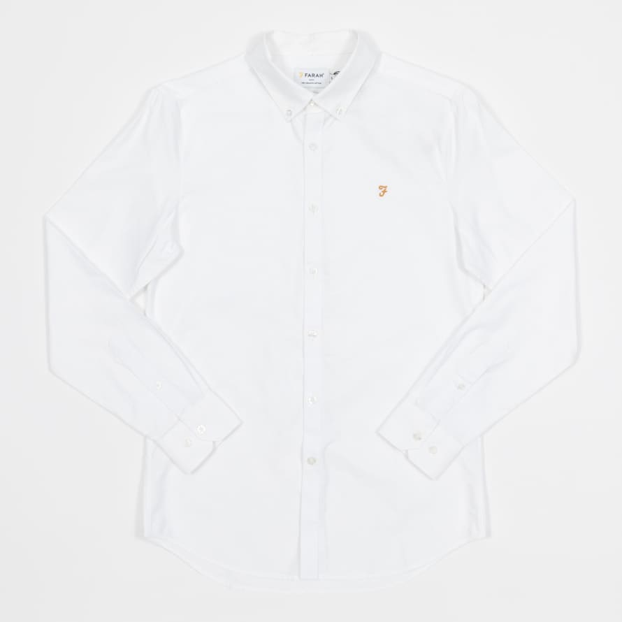 Farah Brewer Slim Fit Organic Cotton Oxford Shirt in White