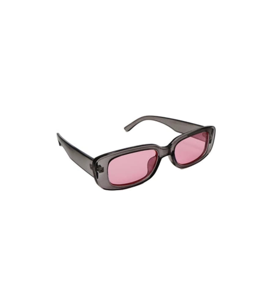 Crane and Kind Rectangle Sunglasses - Black With Pink Lens