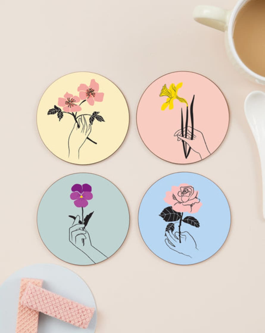 Karin Akesson Say It With Flowers Set Of Four Coasters