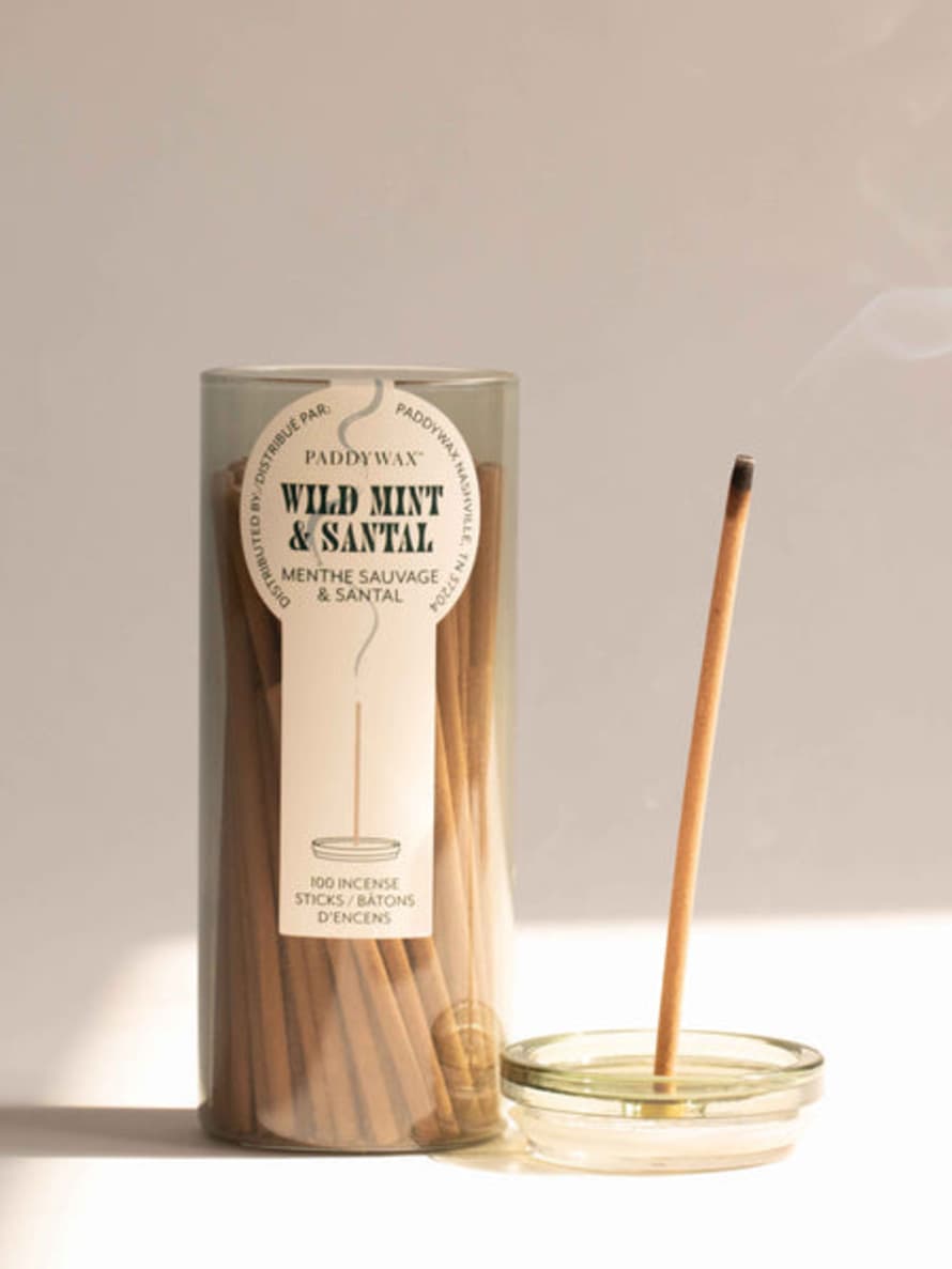 Paddywax 100 Incense Sticks & Glass Holder - Wild Mint & Santal