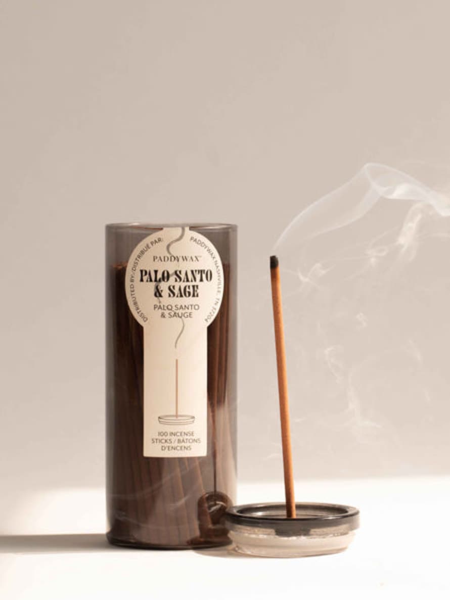 Paddywax 100 Incense Sticks & Glass Holder - Palo Santo & Sage