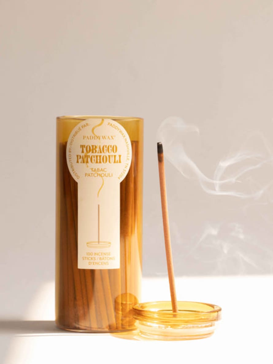 Paddywax 100 Incense Sticks & Glass Holder - Tobacco Patchouli