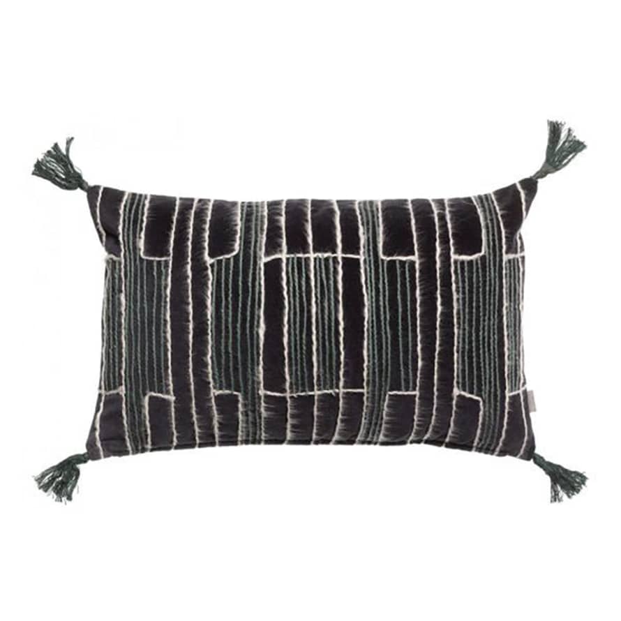 The Deco Shop Ltd Black & White 'cristo' Embroidered Cotton Velvet Cushion, 30 X 50 Cm