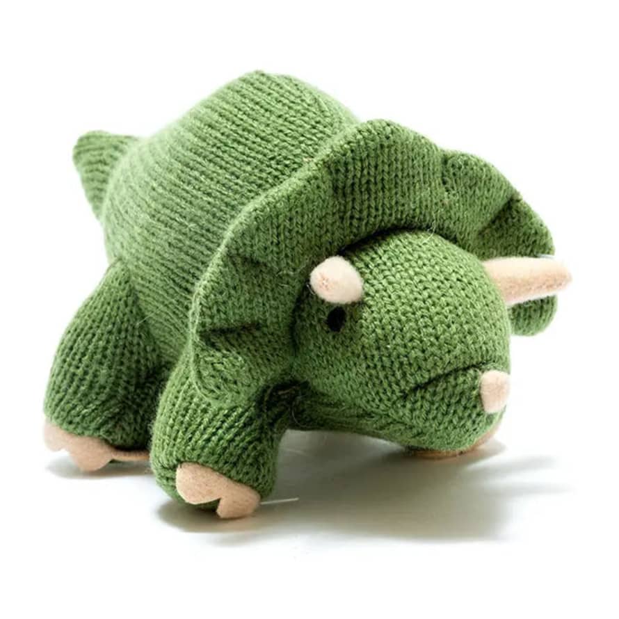 Best Years Knitted Moss Green Triceratops Dinosaur Baby Rattle