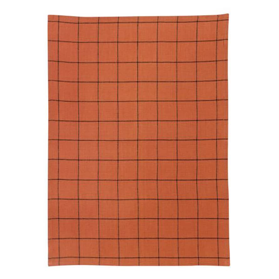 Maison Vivaraise Paprika Red 'metis' Check Line/cotton Blend Tea Towel, 50 X 70 Cm
