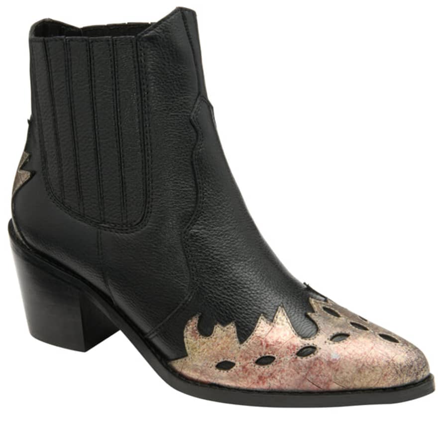 Ravel Galmoy Black Leather Boot With Metallic Foil