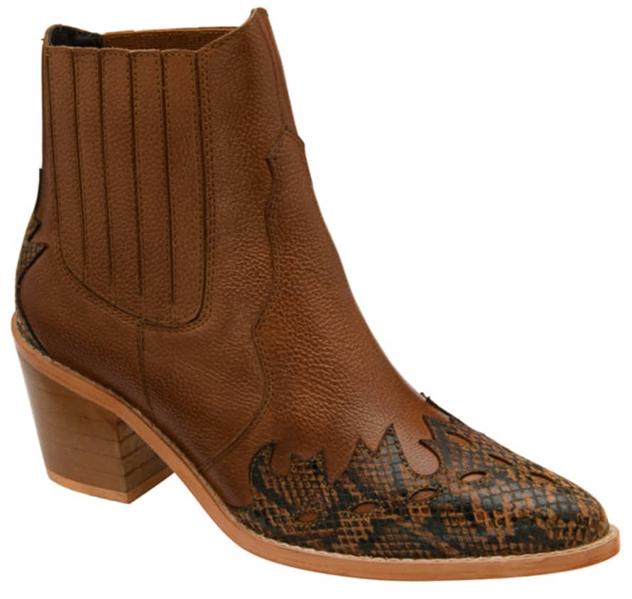 Ravel Galmoy Tan Leather Boot With Snake Detail