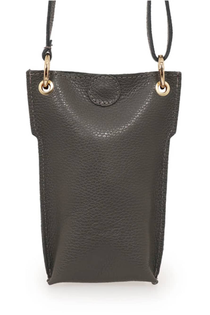 ATTIC WOMENSWEAR Italian Leather Crossbody Phone Pouch - Dark Grey
