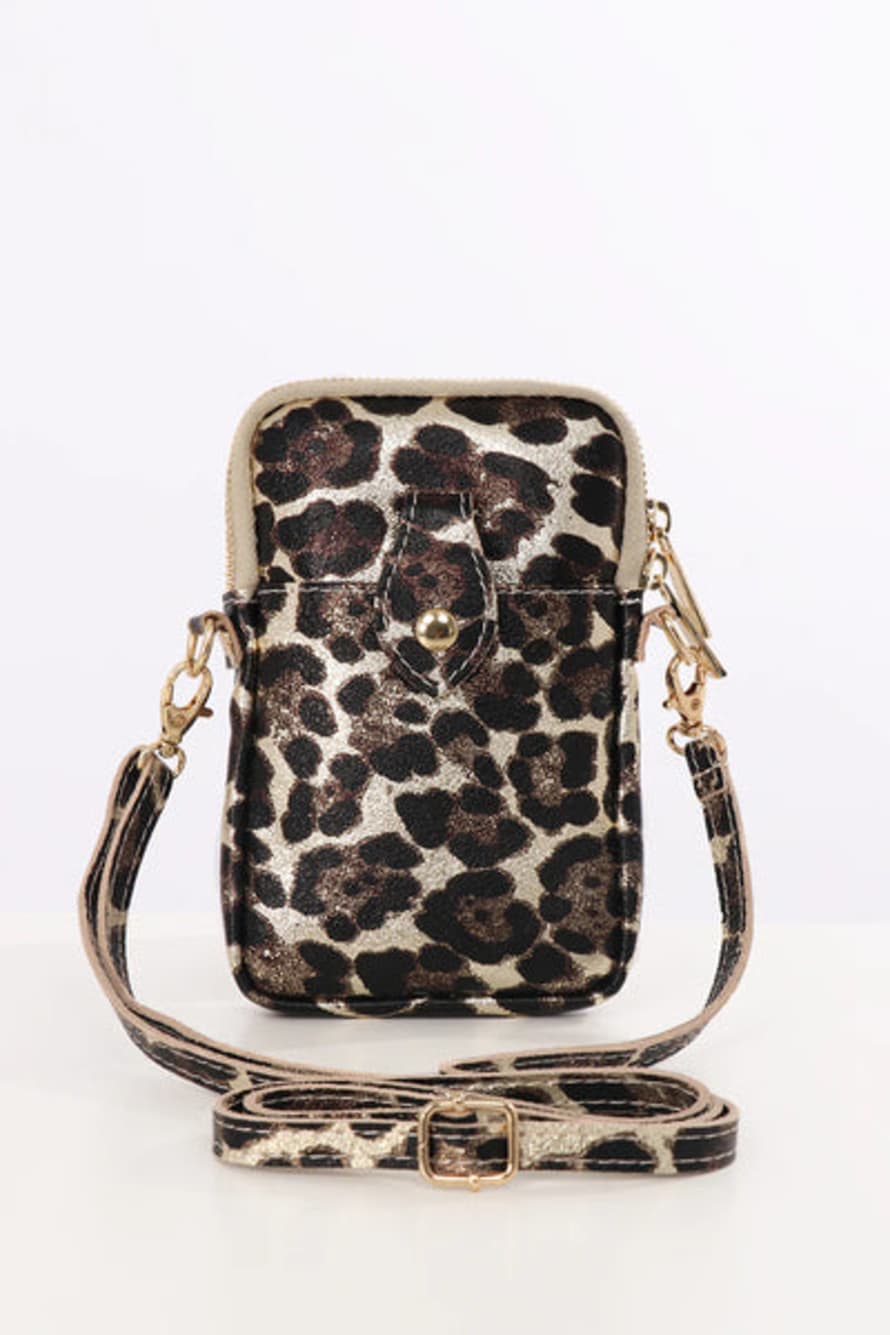 ATTIC WOMENSWEAR Italian Crossbody Phone Bag - Beige Leopard Print