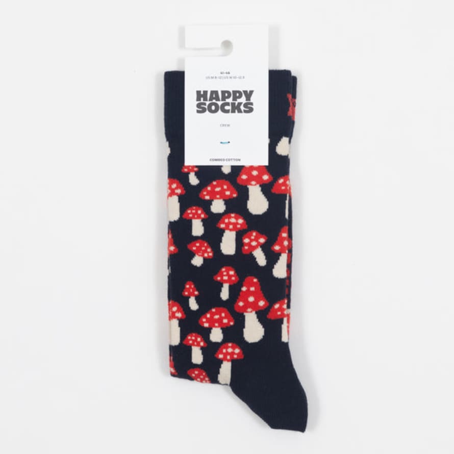 Happy Socks  Mushroom Print Socks in Navy & Red