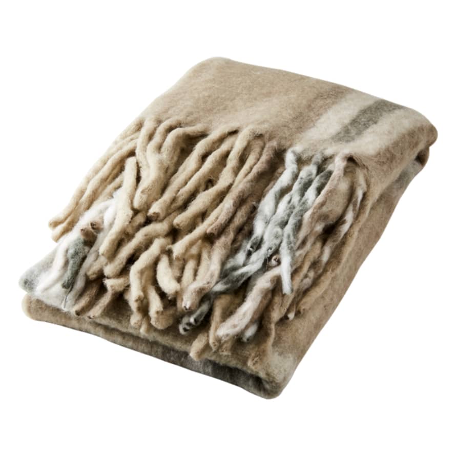 Affari Frasse Wool Blend Blanket, Beige/grey/green