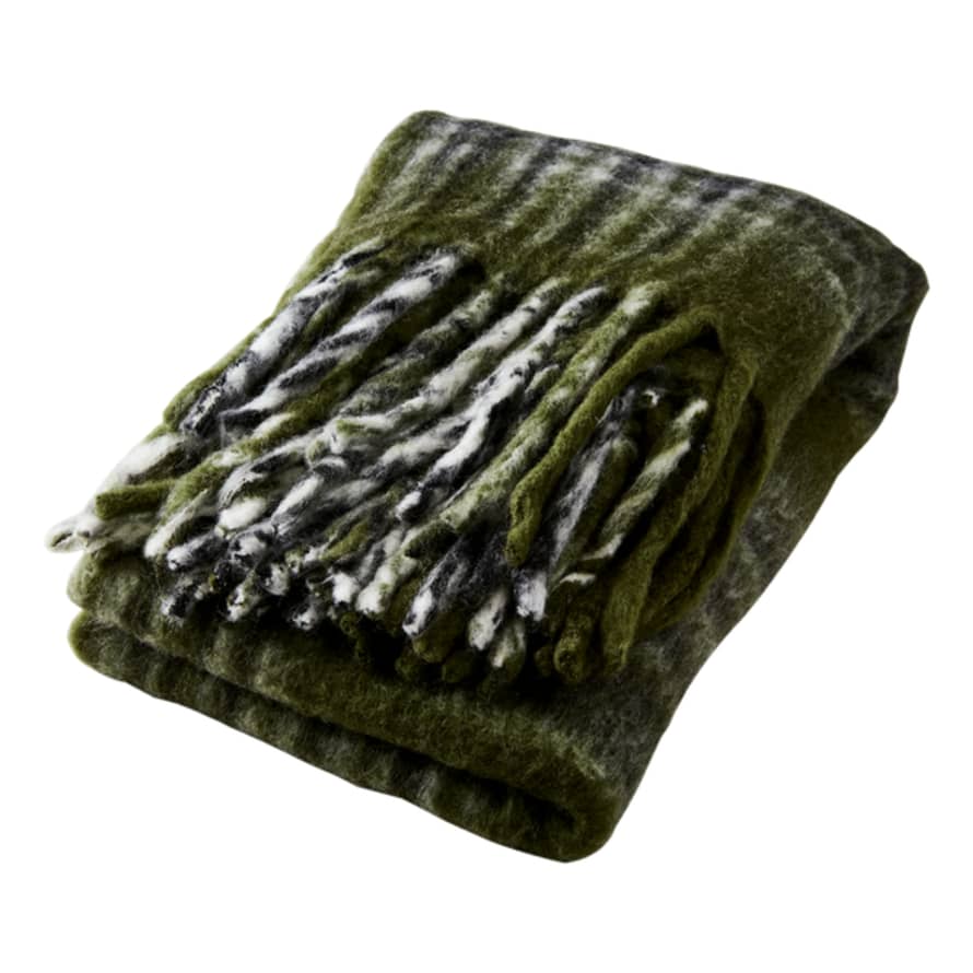 Affari Frasse Wool Blend Blanket, Green/black/white
