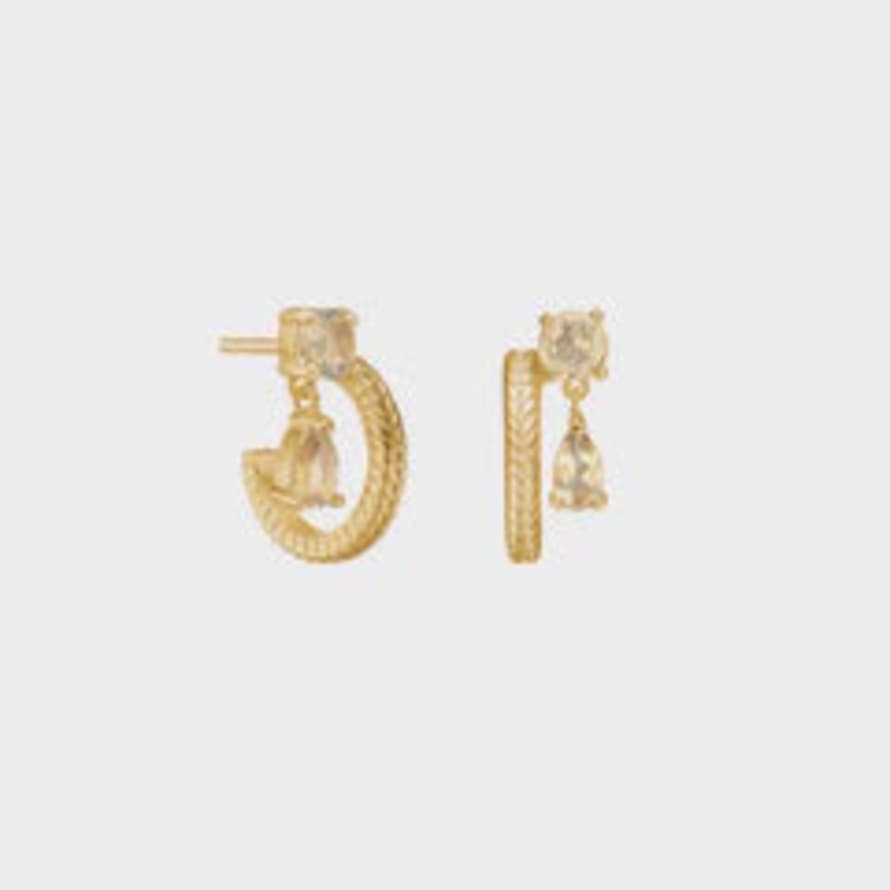 Carre Carré Gold Plated Hoop Earrings With Champagne Quartz - Facet Cut