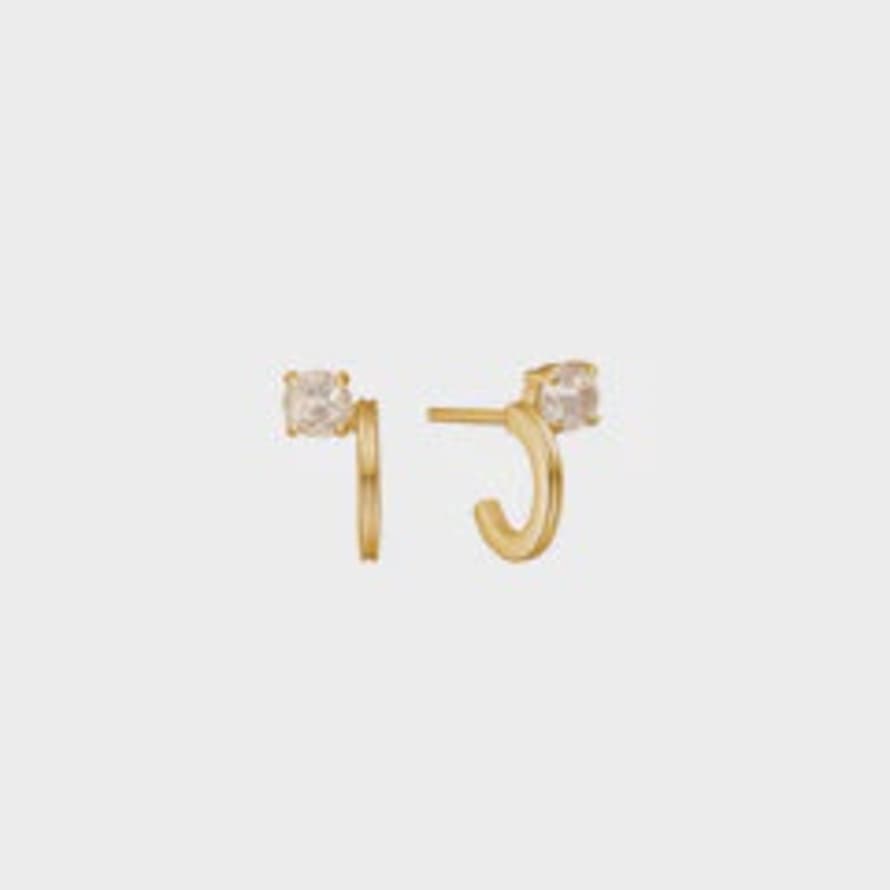 Carre Carré Gold Plated Hoop Earrings With Champagne Quartz - Smooth Cut