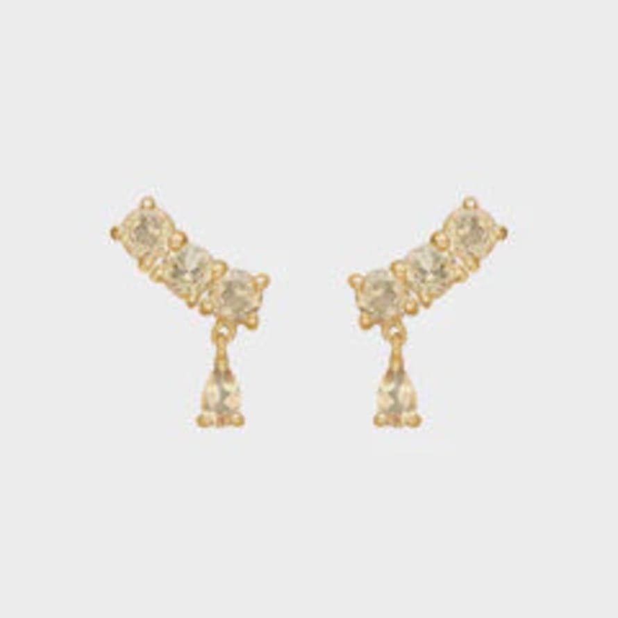 Carre Carré Gold Plated Ear Studs With Champagne Quartz