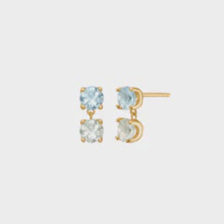 Carre Carré Gold Plated Ear Studs With Blue Topaz And Prasiolite