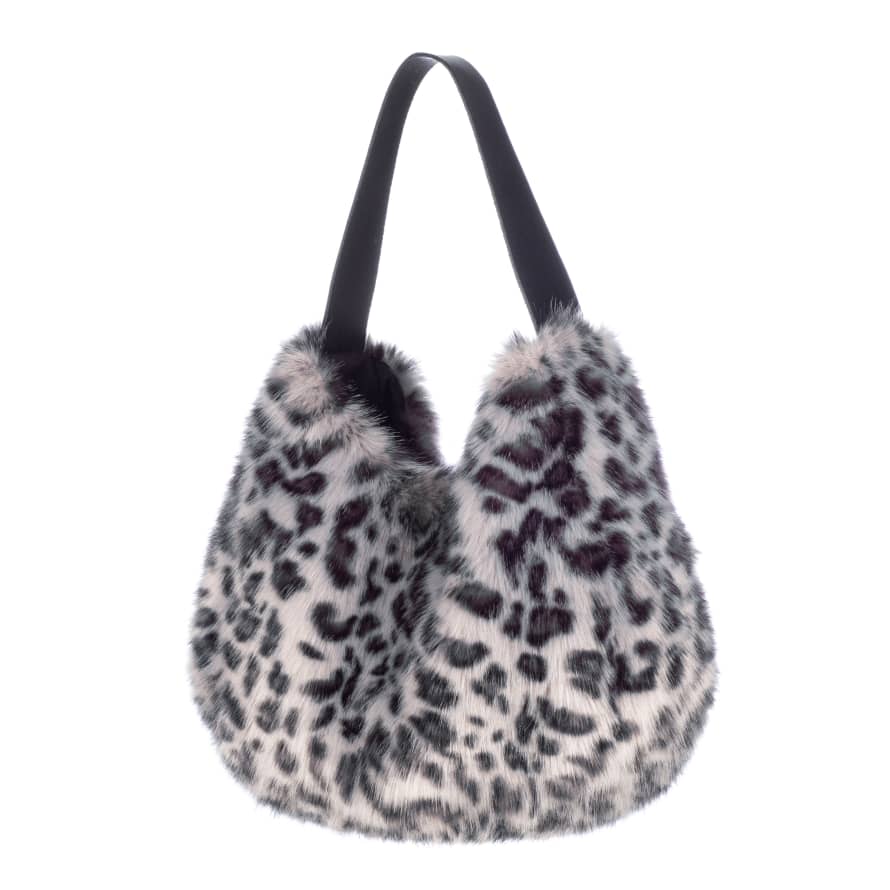 Helen Moore Silver Leopard Luxury Faux Fur Slouch Bag