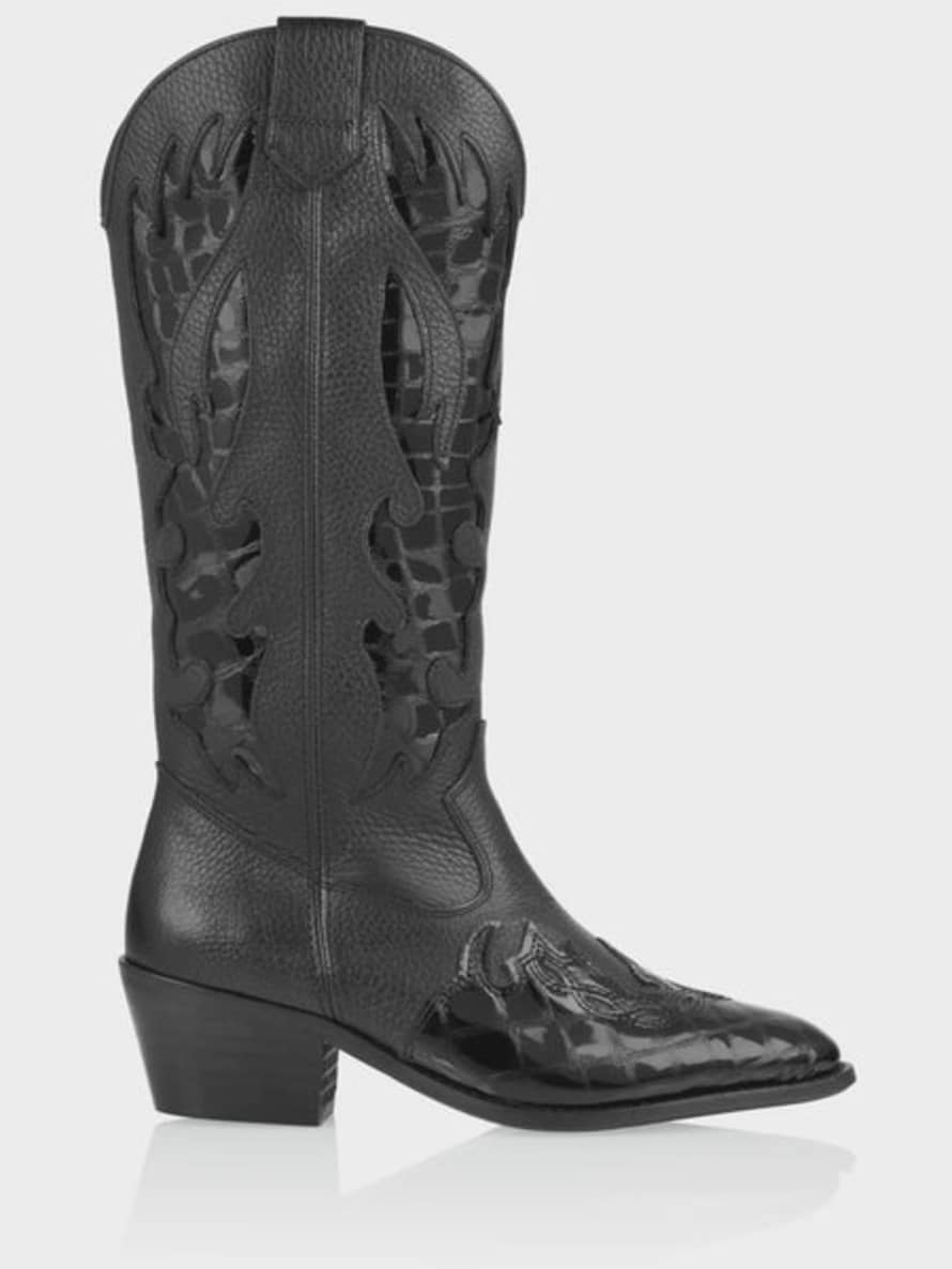 DWRS Regina Croco Western Boots - Black