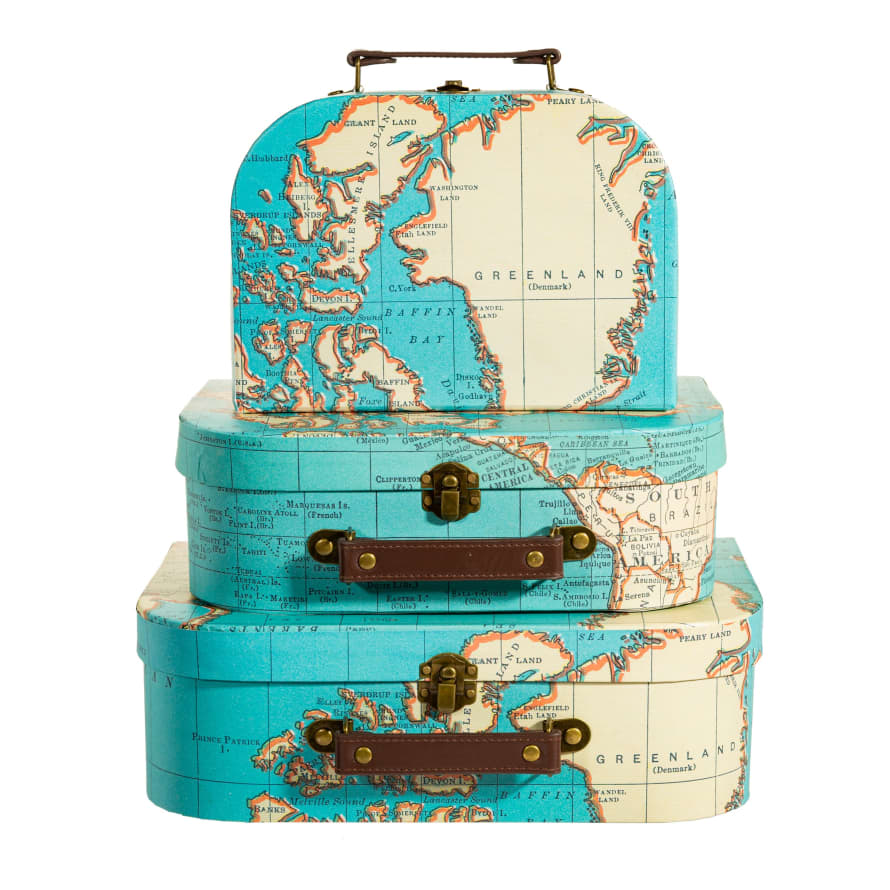 RJB Stone Vintage Map Suitcases - Set Of 3