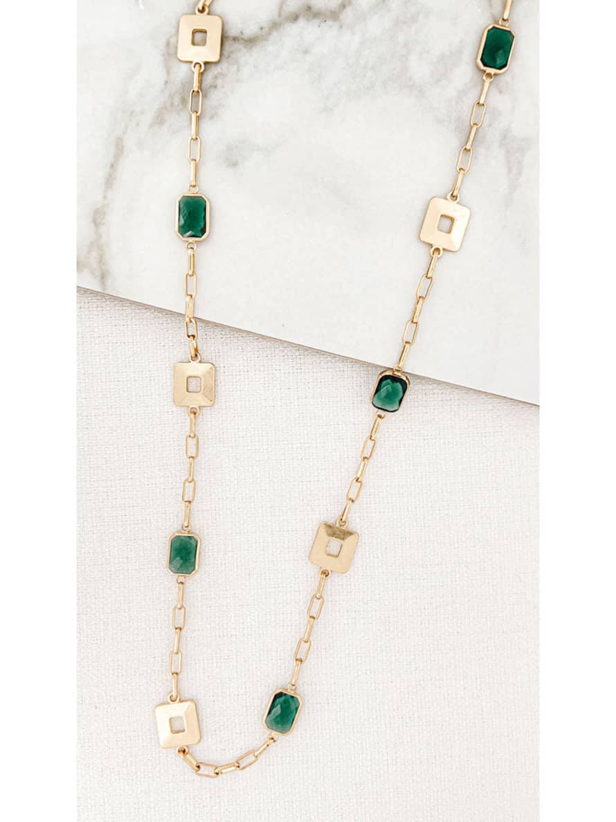Envy Long Square & Stone Necklace Gold