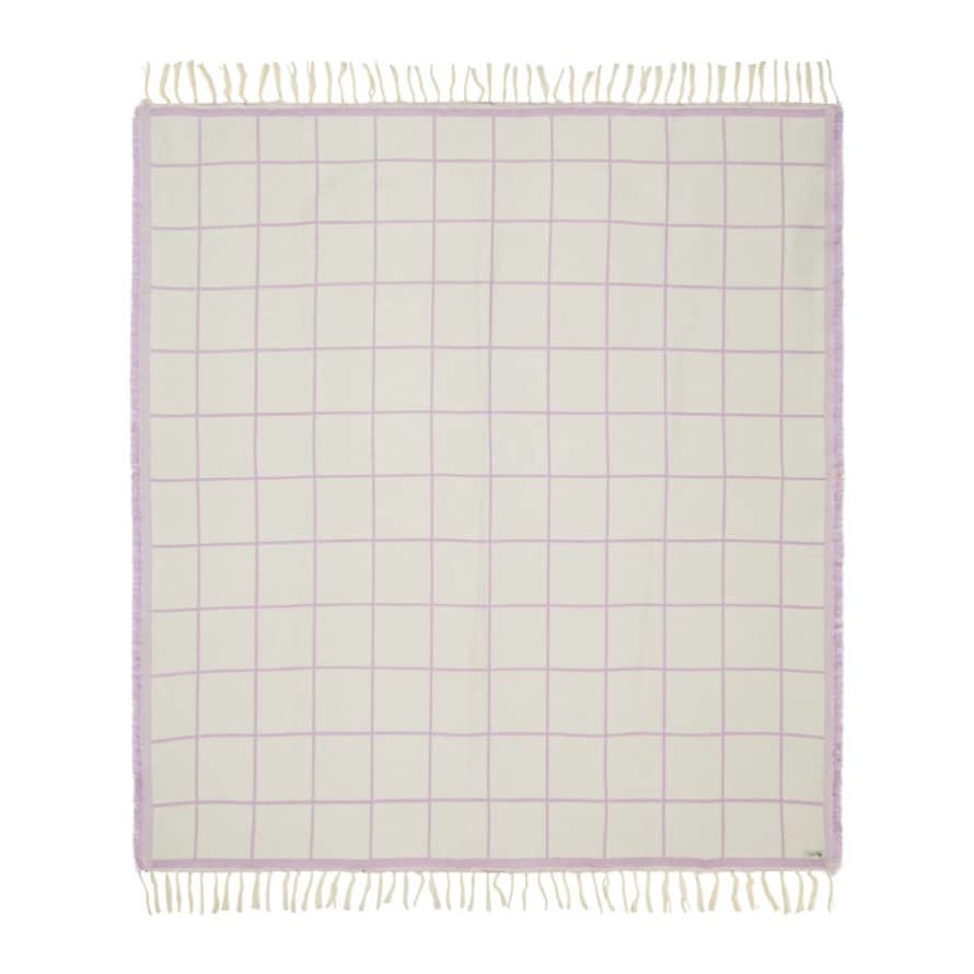 Sophie Home Lilac Reversible Grid Merino Wool Blanket