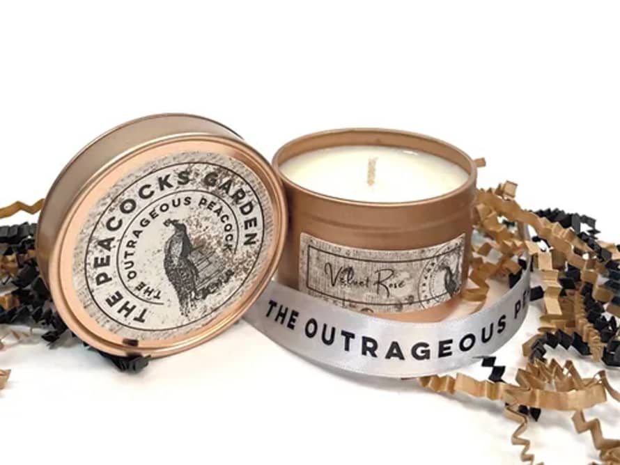 The Outrageous Peacock Velvet Rose Candle