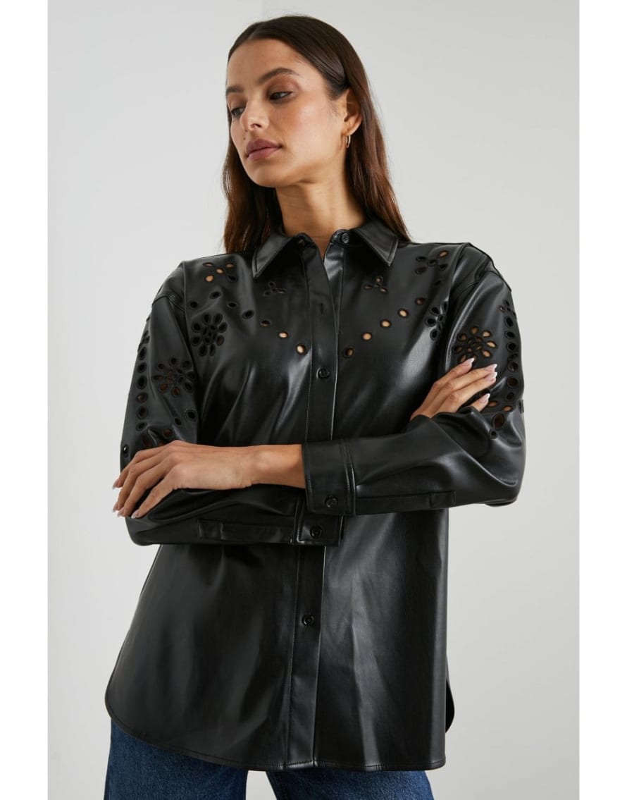 Rails Black Tamsyn Faux Leather Cut Out Embrodied Shirt