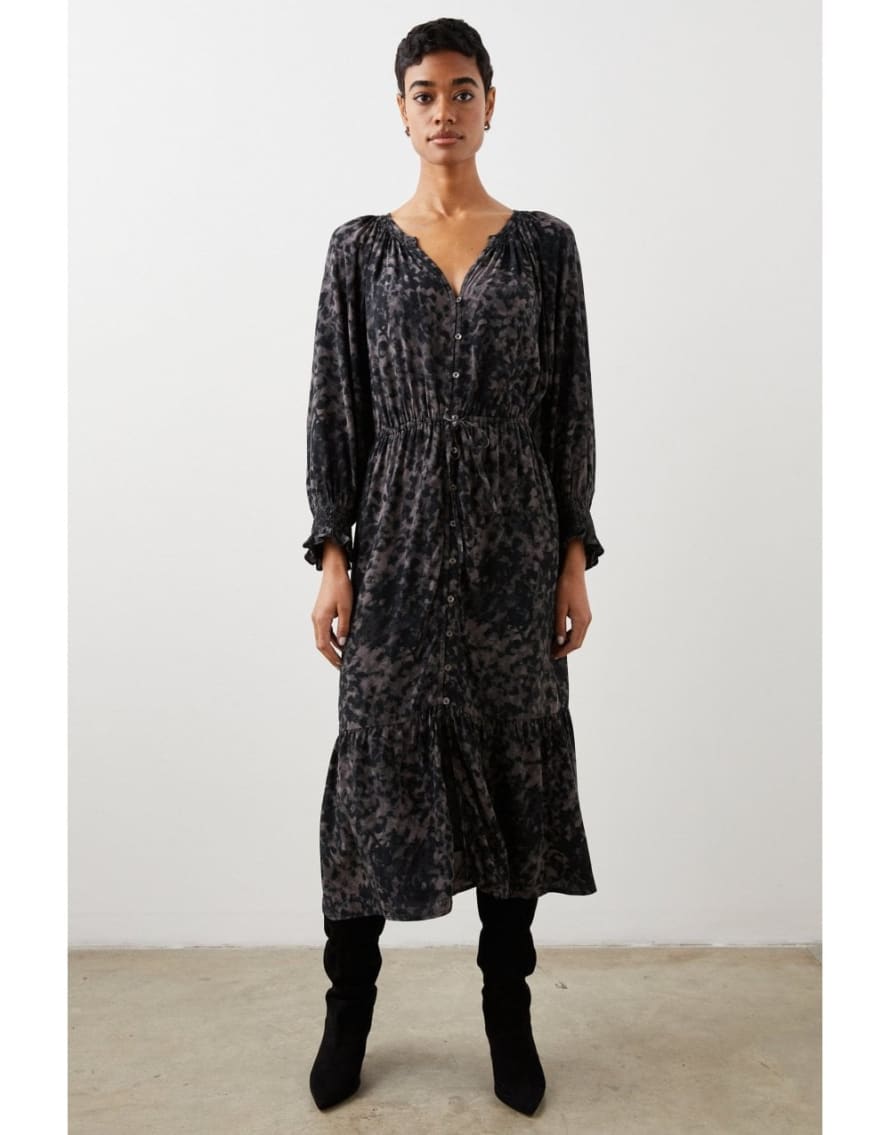Rails Cece Dark Abstract Pull In Waist Midi Dress Size: Xs, Col: Dark