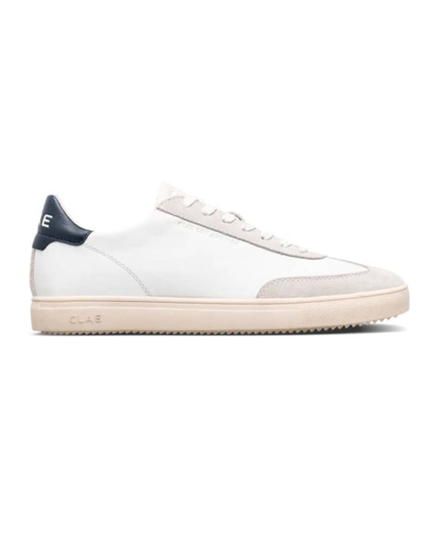 Clae White and Navy Leather Trainers