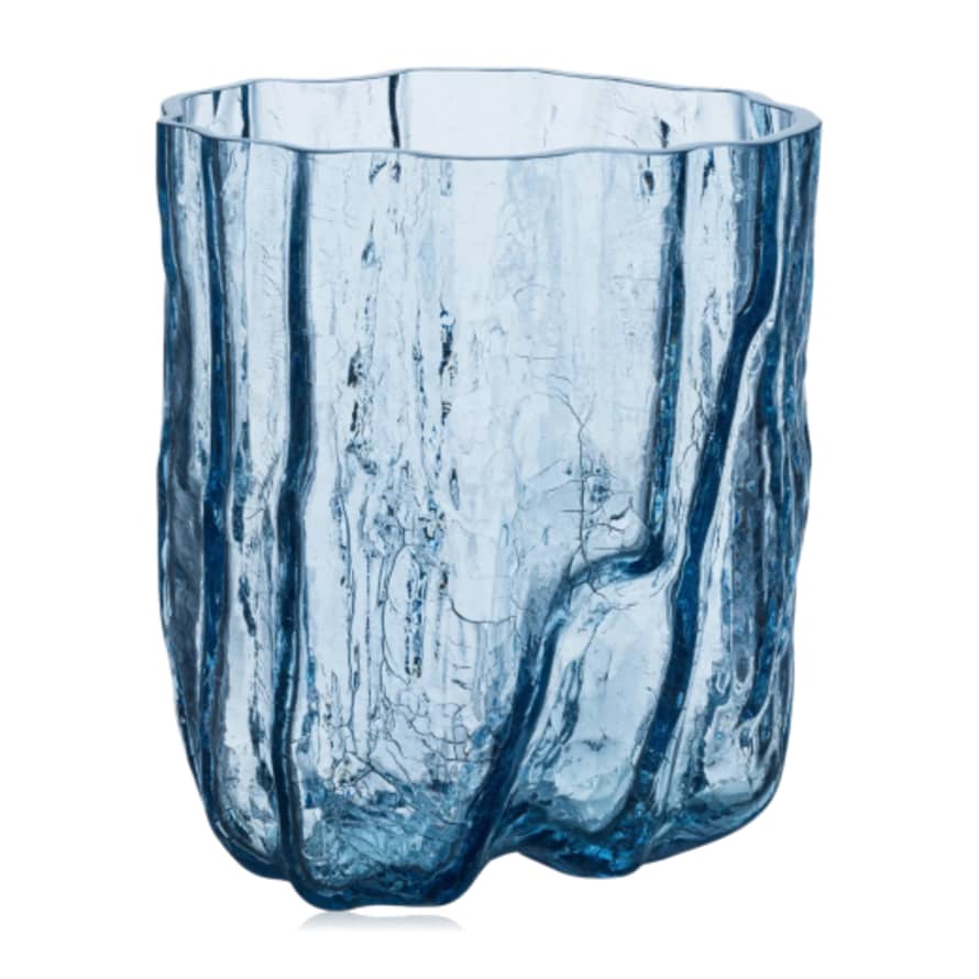 Kosta Boda   Circular Glass Crackle Vase Large Blue