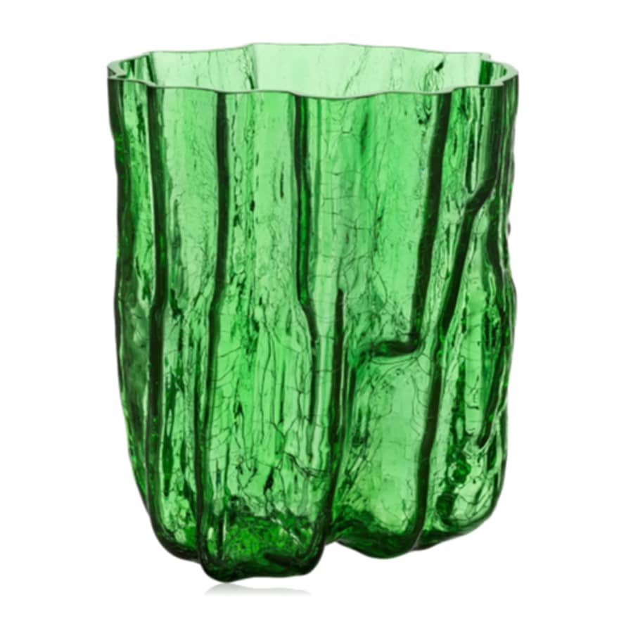 Kosta Boda  Large Dark Green Circular Glass Crackle Vase 
