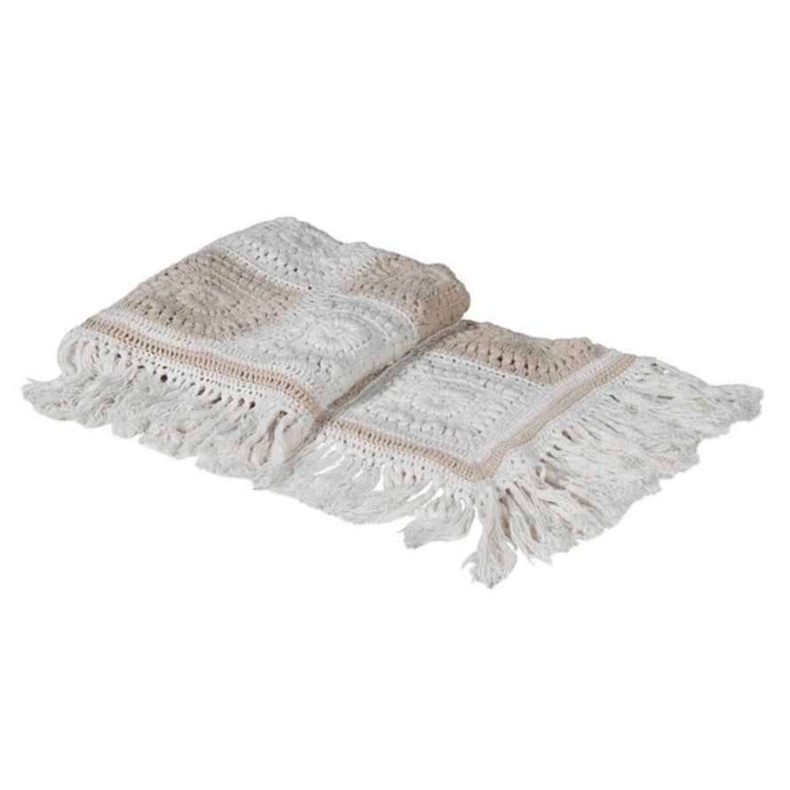 livs Throw - Natural Crochet With Fringe