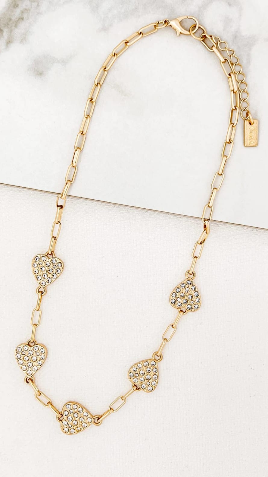 Envy Short Gold Necklace With Diamante Hearts