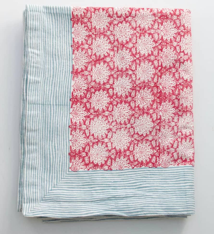 Rozablue Block Print Tablecloth - Red/blue