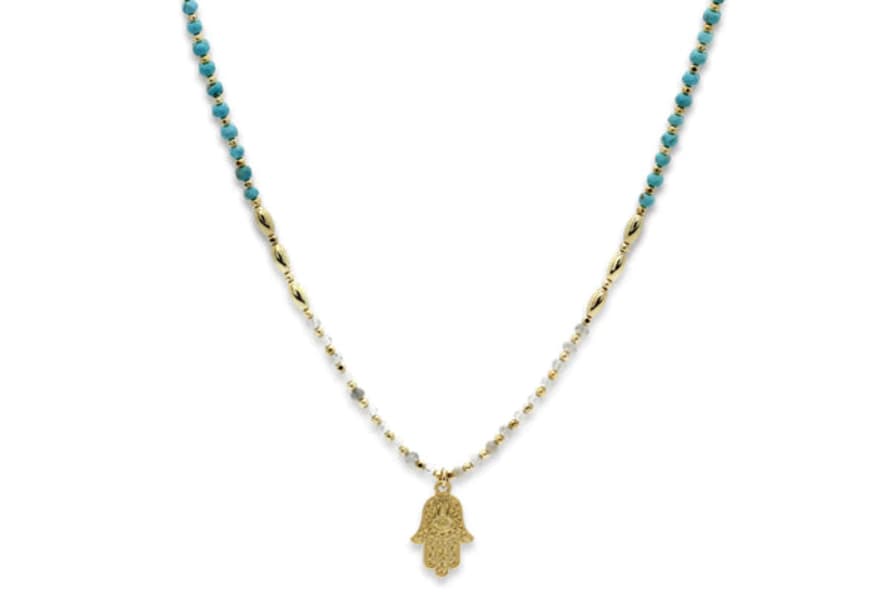 Boho Betty Lieu Turquoise Healing Hand Gold Necklace