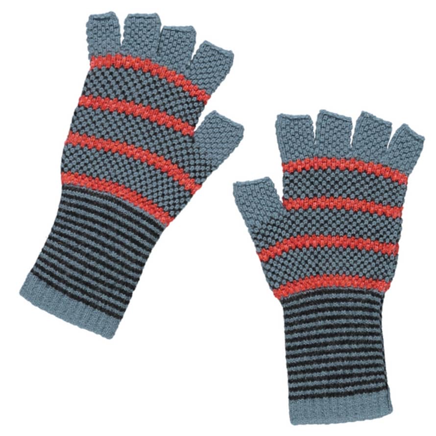 Quinton & Chadwick Tuck Stitch Fingerless Gloves - Aqua & Flame