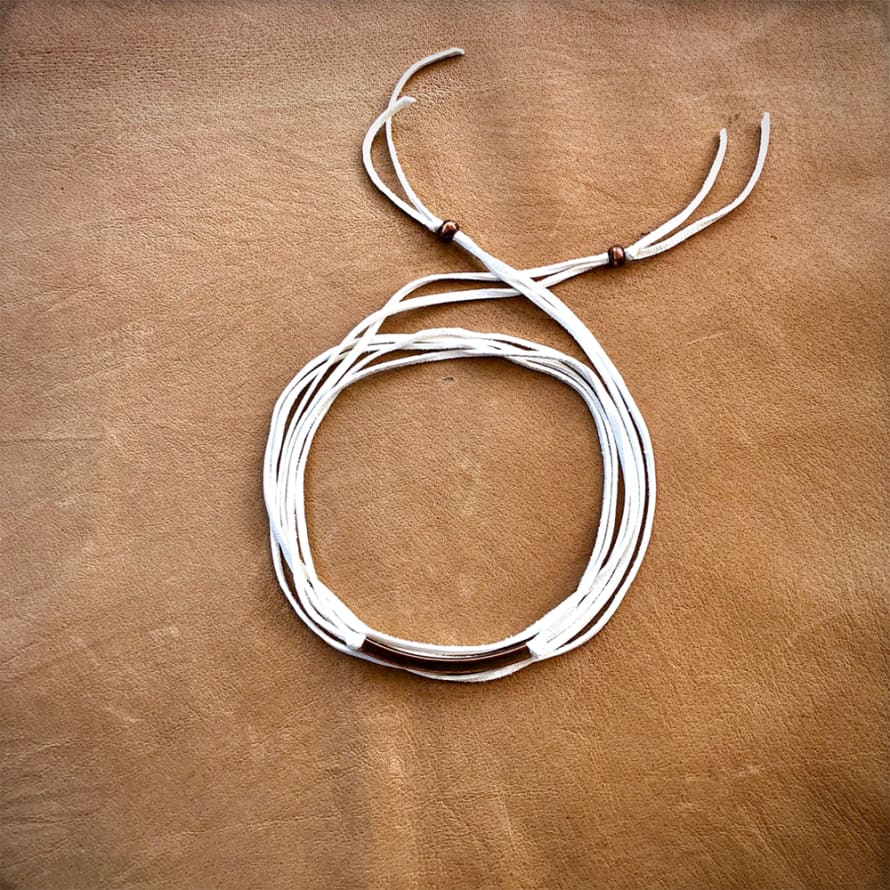 astali WHITE LEATHER WRAP CHOKER WITH COPPER BEADS