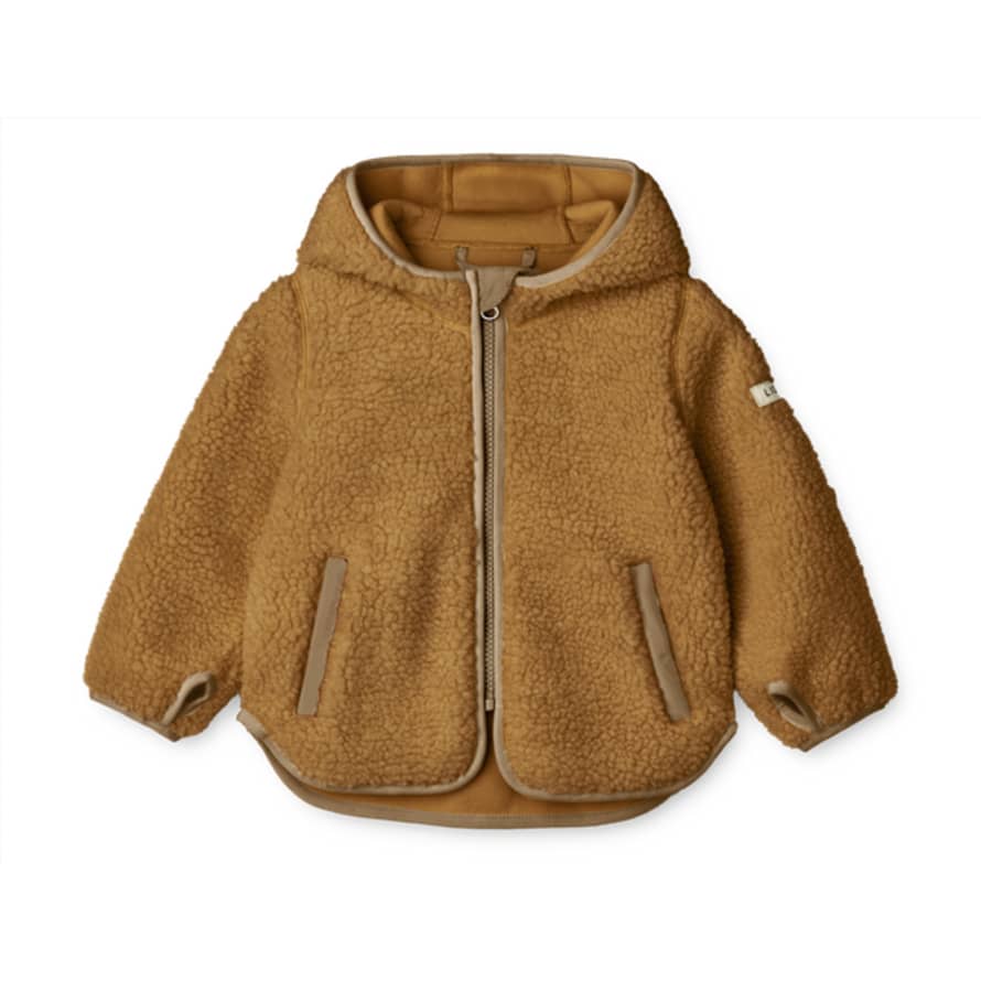 Liewood Mara Hooded Pile Jacket In Oat/ Golden Brown