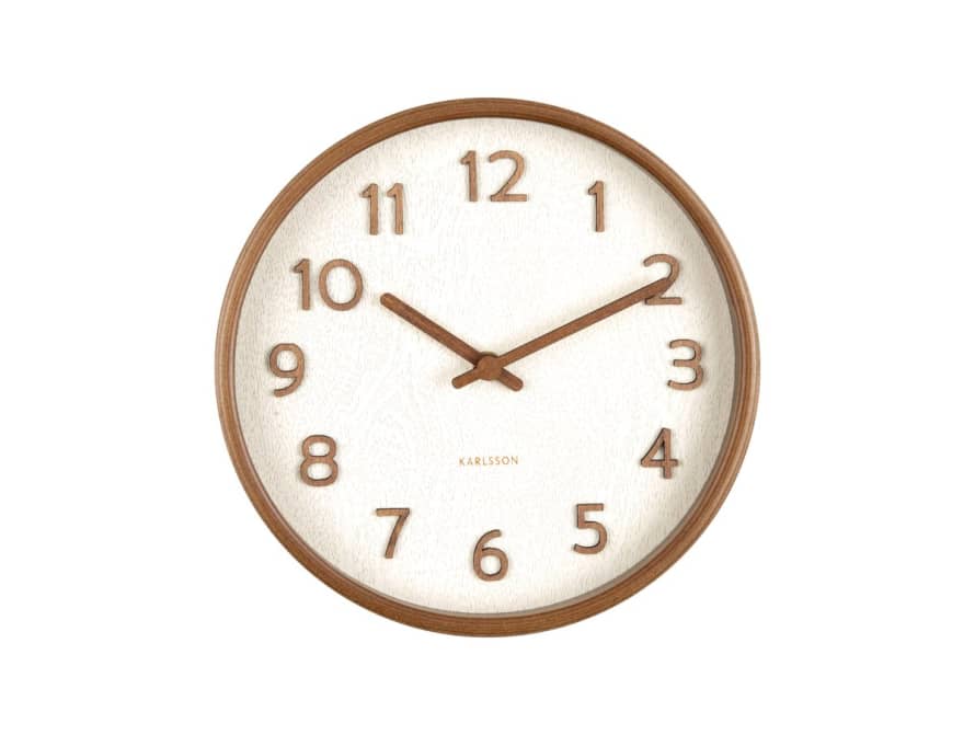 Present Time Wall Clock Pure Wood Grain Small