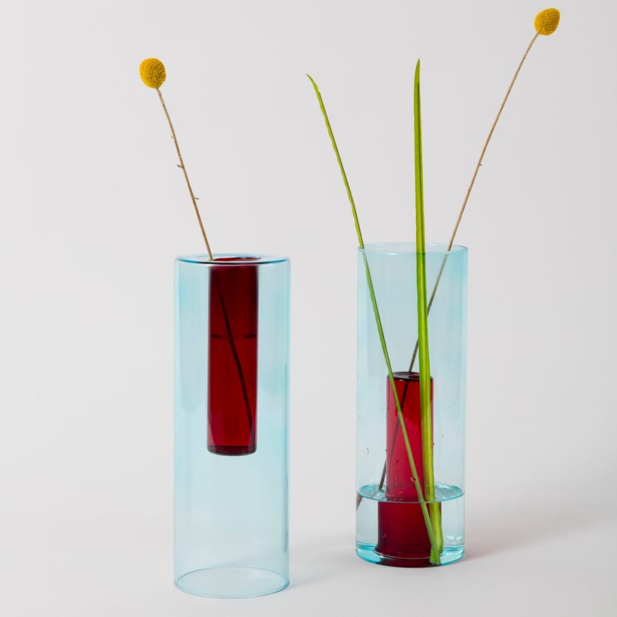 Block Design Large Reversible Glass Vase