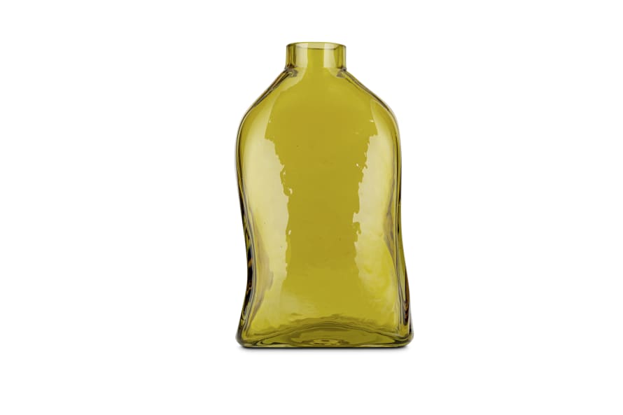 Nkuku Ellam Recycled Glass Bottle Vase - Olive Green - Small