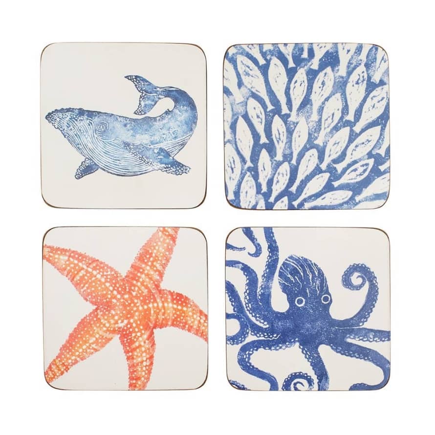 Blisshome Set of 4 Cork Ocean Creatures Animal Coasters
