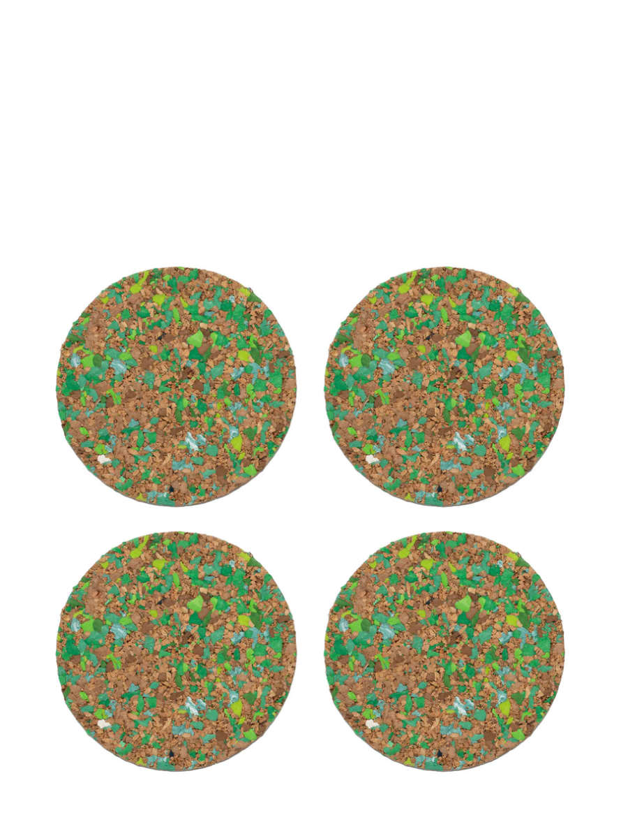 Yod & Co. Set of 4 Green Cork Round Speckled Coasters