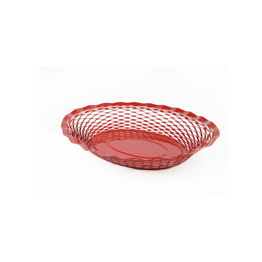 Roger Orfevre Small Shiny Red Oval Metal Food Basket