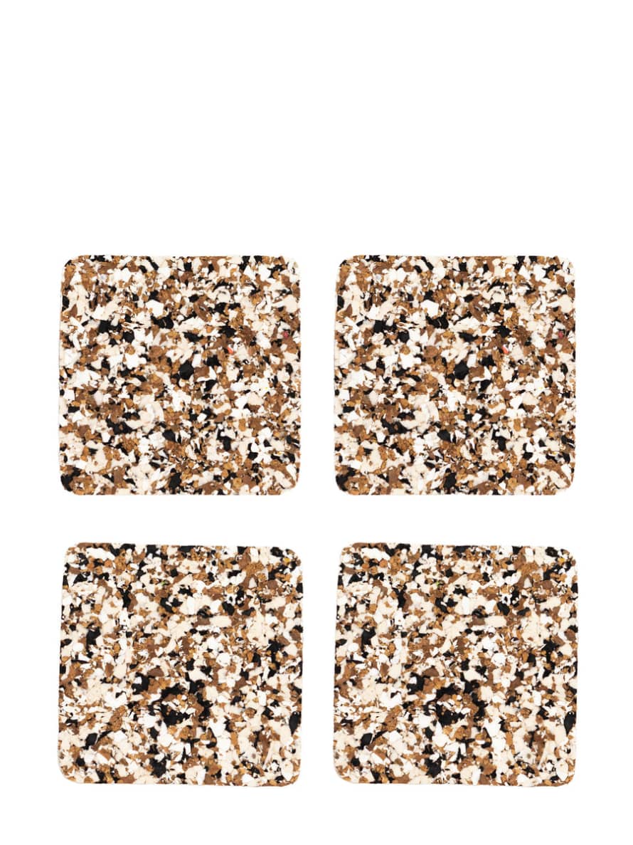 Yod & Co. Set of 4 Black Speckled Square Cork Coasters 
