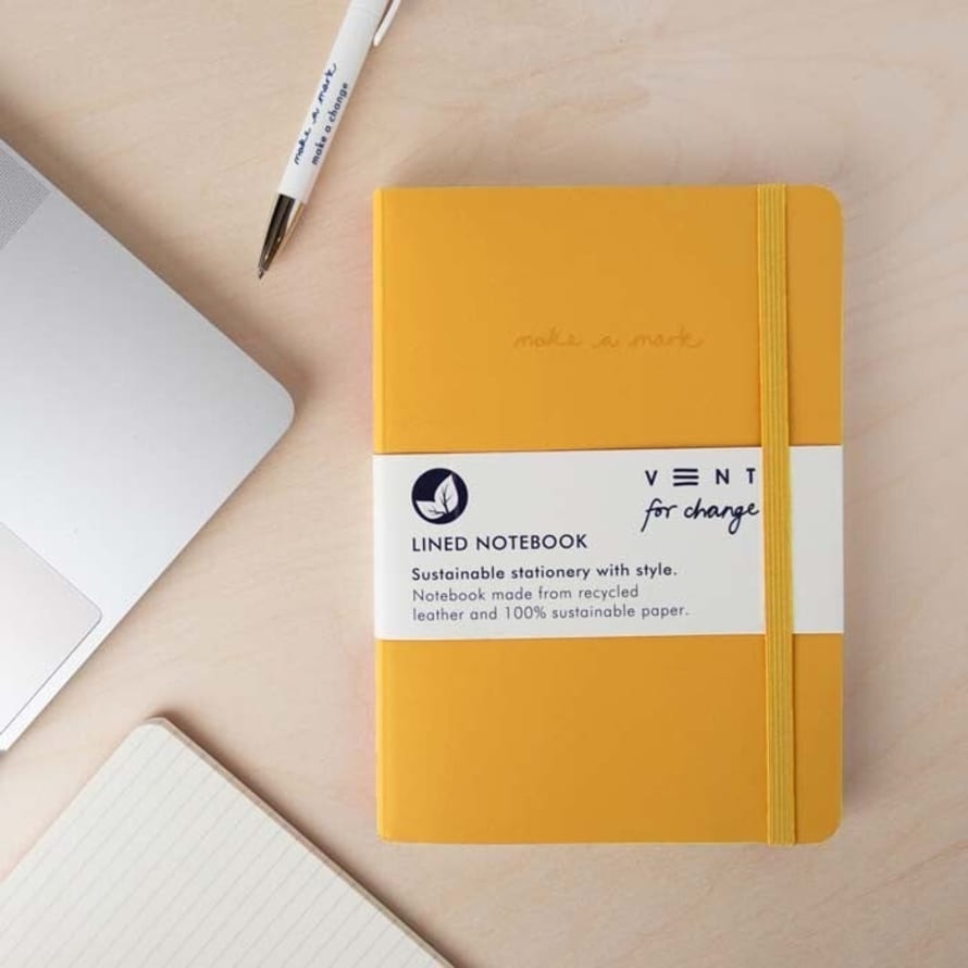 VENT for change A5 Yellow Make a Mark Recycled Leather Lined Notebook