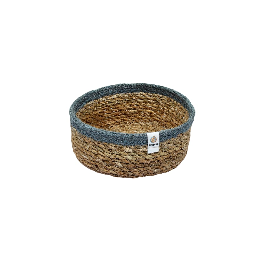 Respiin Small Natural Grey Shallow Seagrass and Jute Basket