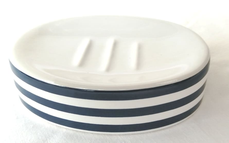 harbour Blue and White Striped Ceramic Soap Dish