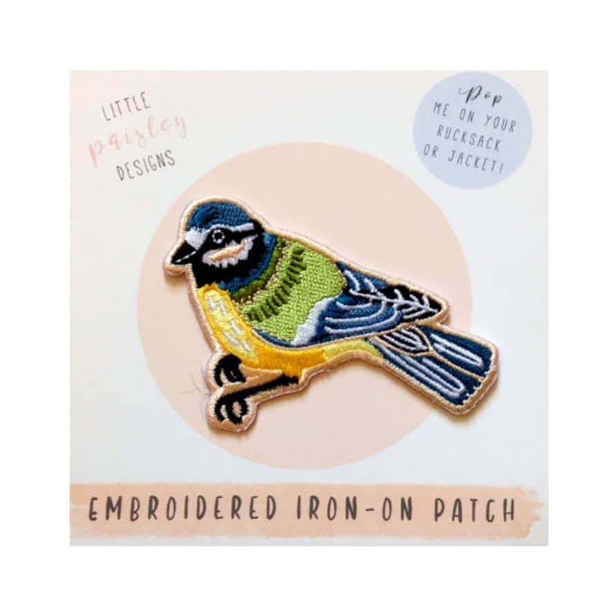 Little Paisley Designs Patch Iron On Embroidered Bluetit Bird