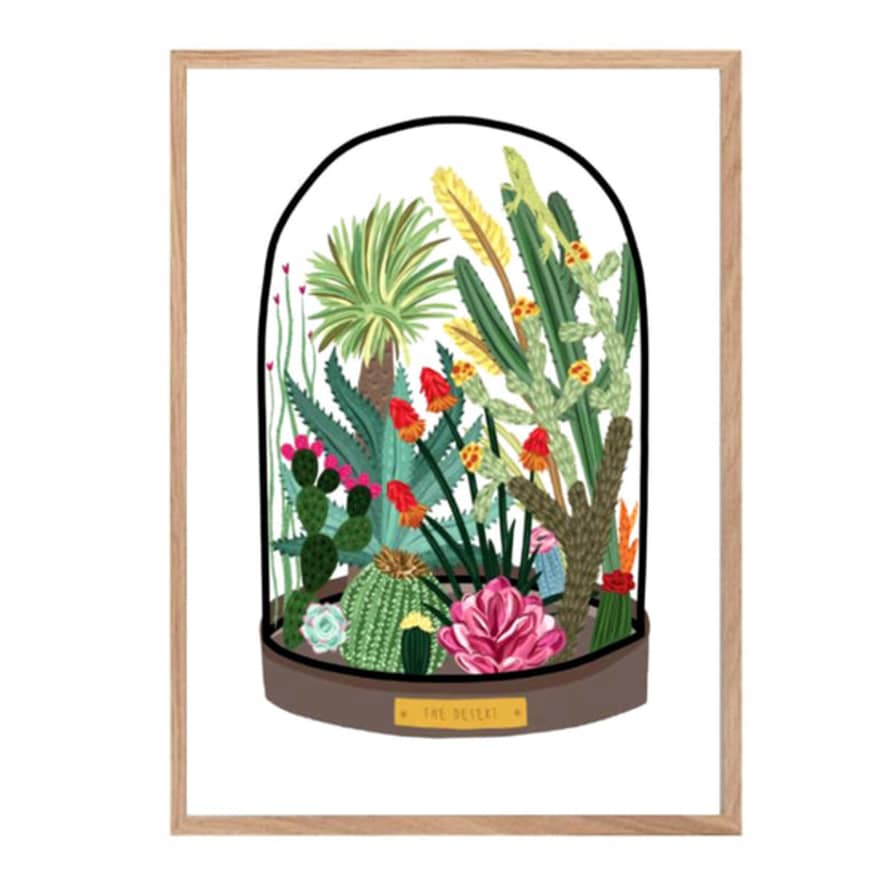 Bea Baranowska Desert Plants In Glass Bell Jar A3 Print